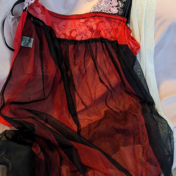 Mesh Sexy Nightgown W;/G String Panties Size XL Red & Black See Through New W/T - Picture 2 of 5